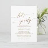 Elegant Gold Calligraphy Let's Party Kaart (Staand voorkant)