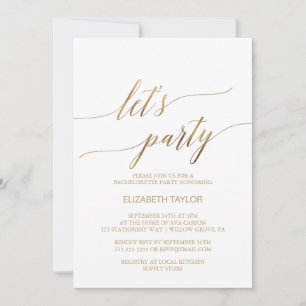 Elegant Gold Calligraphy Let's Party Kaart