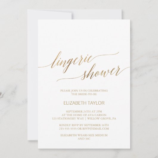Elegant Gold Calligraphy Lingerie Shower Kaart (Voorkant)