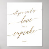 Elegant Gold Calligraphy Love and a Cupcake Sign Poster (Voorkant)