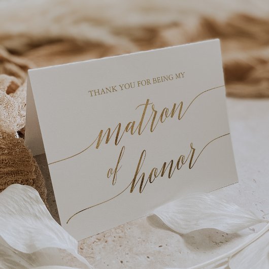 Elegant Gold Calligraphy Matron of Honor Bedankkaart