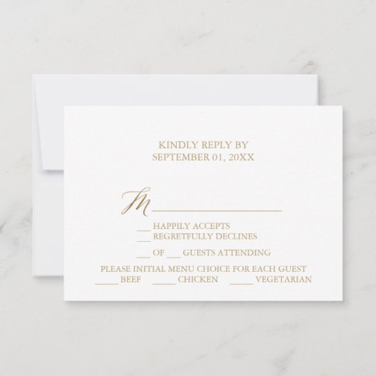 Elegant Gold Calligraphy Menu Keuze RSVP-kaart Kaart (Achterkant)