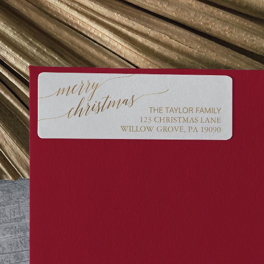 Elegant Gold Calligraphy Merry kerst Etiket
