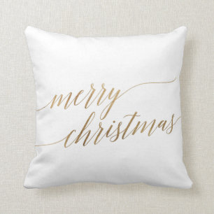 Elegant Gold Calligraphy Merry kerst Kussen