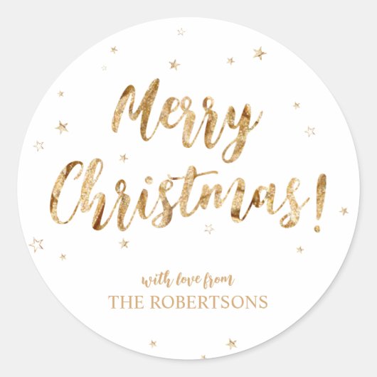 Elegant Gold Calligraphy Merry kerstaker Ronde Sticker (Voorkant)