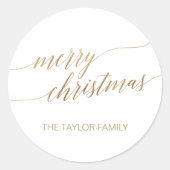 Elegant Gold Calligraphy Merry kerstcadeau Ronde Sticker (Voorkant)