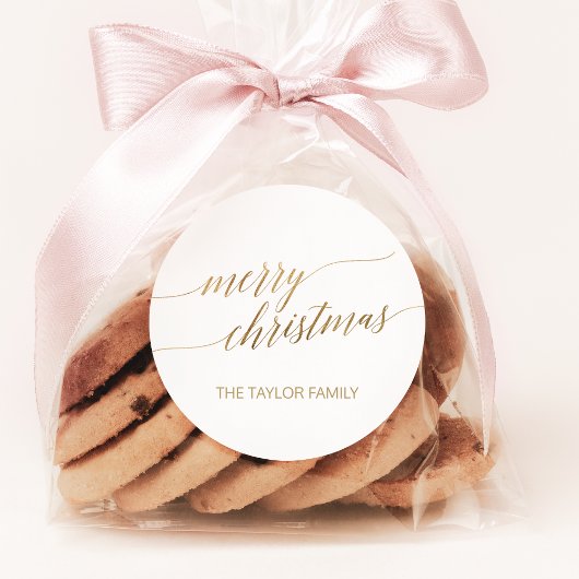 Elegant Gold Calligraphy Merry kerstcadeau Ronde Sticker