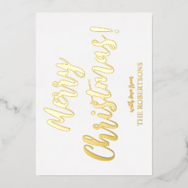 Elegant Gold Calligraphy Merry kerstFolie Card Folie Feestdagenkaart