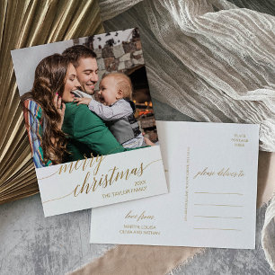 Elegant Gold Calligraphy Merry Kerstfoto Feestdagenkaart