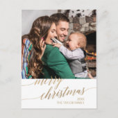 Elegant Gold Calligraphy Merry Kerstfoto Feestdagenkaart (Voorkant)