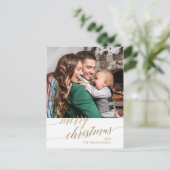 Elegant Gold Calligraphy Merry Kerstfoto Feestdagenkaart (Staand voorkant)