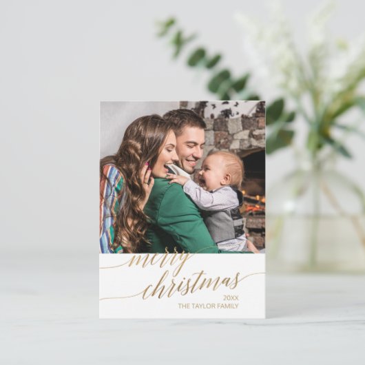 Elegant Gold Calligraphy Merry Kerstfoto Feestdagenkaart (Staand voorkant)