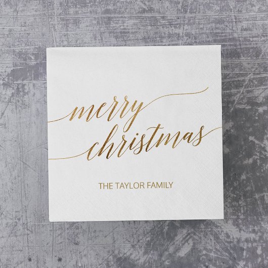 Elegant Gold Calligraphy Merry Kerstparty Servet