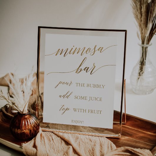 Elegant Gold Calligraphy Mimosa Bar Sign. Poster