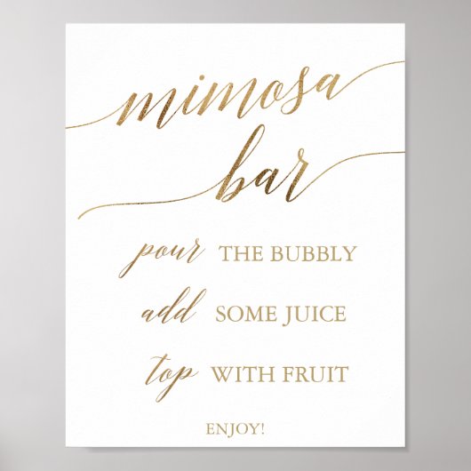 Elegant Gold Calligraphy Mimosa Bar Sign. Poster (Voorkant)