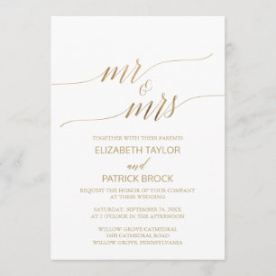 Elegant Gold Calligraphy Mr & Mrs Wedding Kaart