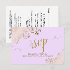 Elegant Gold Calligraphy on Lilac Purple Wedding RSVP Kaartje