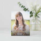 Elegant Gold Calligraphy Overlay Photo Afstuderen Briefkaart (Staand voorkant)