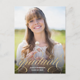 Elegant Gold Calligraphy Overlay Photo Afstuderen Briefkaart