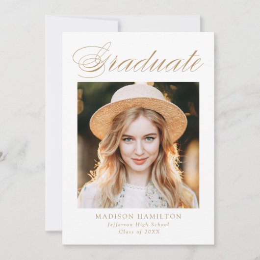 Elegant Gold Calligraphy Photo Afstuderen Aankondiging (Voorkant)