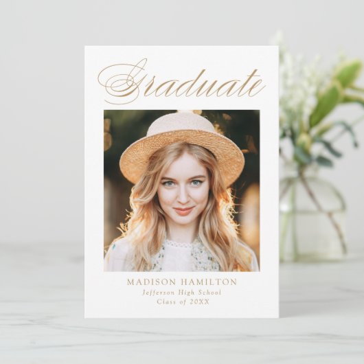 Elegant Gold Calligraphy Photo Afstuderen Aankondiging (Staand voorkant)