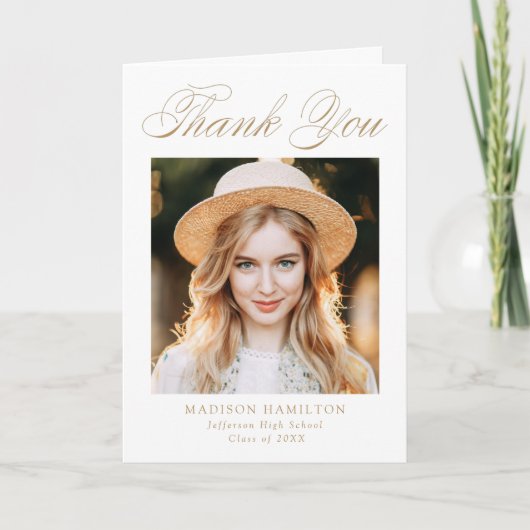 Elegant Gold Calligraphy Photo Afstuderen Bedankkaart (Voorkant)