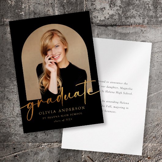 Elegant Gold Calligraphy Photo Arch Afstuderen Aankondiging