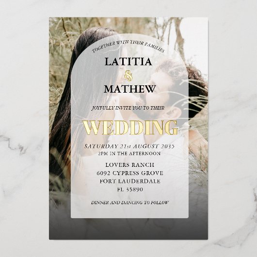Elegant Gold Calligraphy Photo Arch Wedding Folie Uitnodiging (Voorkant)