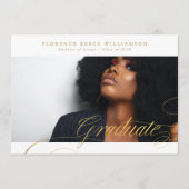Elegant Gold Calligraphy Photo College Graduation Aankondiging (Voorkant)