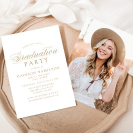 Elegant Gold Calligraphy Photo Graduparty Kaart