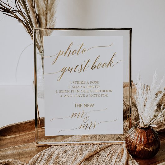 Elegant Gold Calligraphy Photo Guest Book Poster