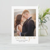 Elegant Gold Calligraphy Photo Overlay Wedding Bedankkaart (Staand voorkant)