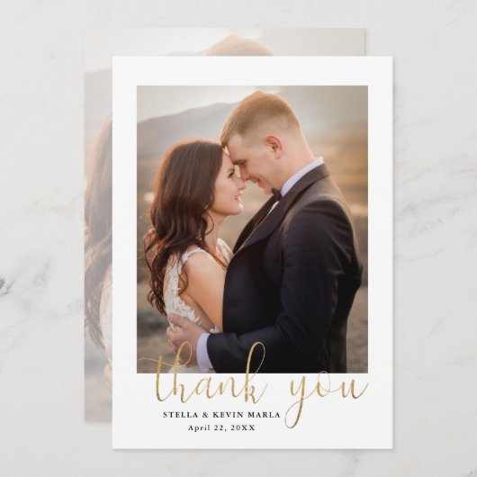 Elegant Gold Calligraphy Photo Overlay Wedding Bedankkaart (Voorkant / Achterkant)