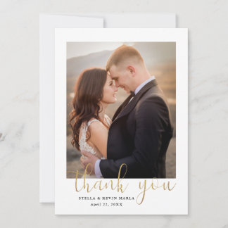 Elegant Gold Calligraphy Photo Overlay Wedding Bedankkaart