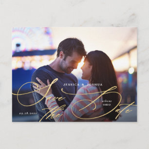 Elegant Gold Calligraphy Photo Save the Date Briefkaart