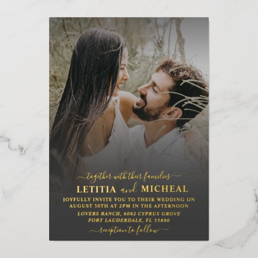 Elegant Gold Calligraphy Photo Wedding Folie Uitnodiging (Voorkant)