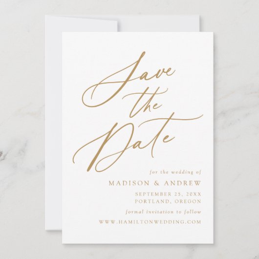 Elegant Gold Calligraphy Photo Wedding Save The Date (Voorkant)