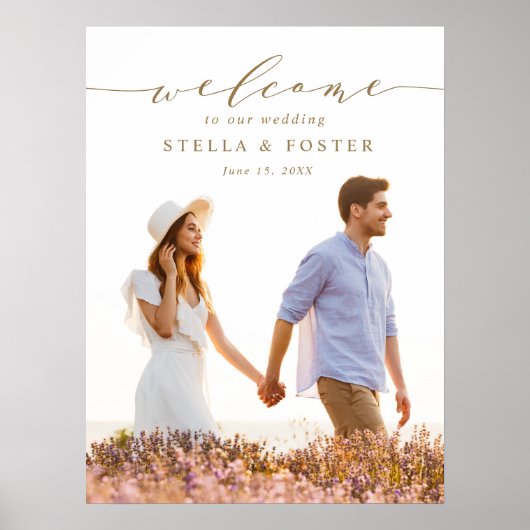 Elegant Gold Calligraphy Photo Weduwwelkomstwoord Poster (Voorkant)