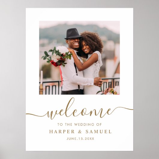 Elegant Gold Calligraphy Photo Weduwwelkomstwoord Poster (Voorkant)