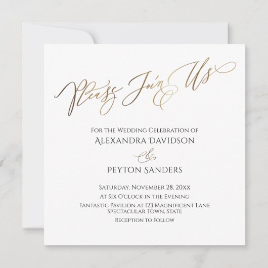 Elegant Gold Calligraphy "Please Join us Wedding" Kaart (Voorkant)