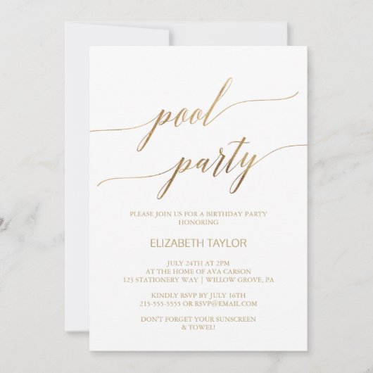 Elegant Gold Calligraphy Pool Birthday Kaart (Voorkant)