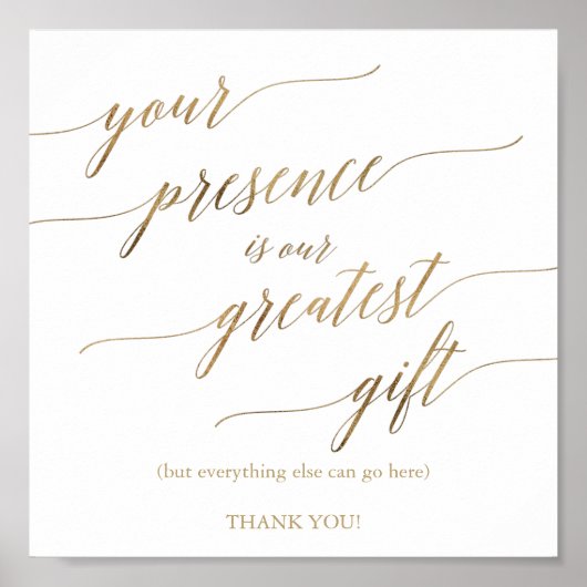 Elegant Gold Calligraphy Presence is Greatest Gift Poster (Voorkant)
