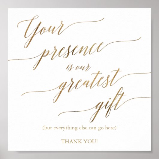 Elegant Gold Calligraphy Presence is Greatest Gift Poster (Voorkant)