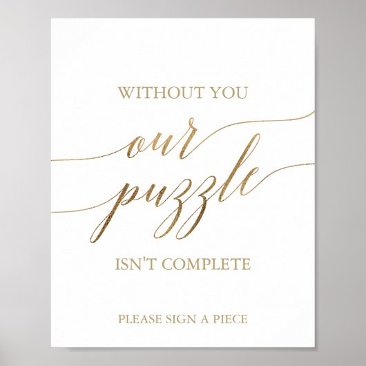 Elegant Gold Calligraphy Puzzle Guestbook Sign Poster (Voorkant)