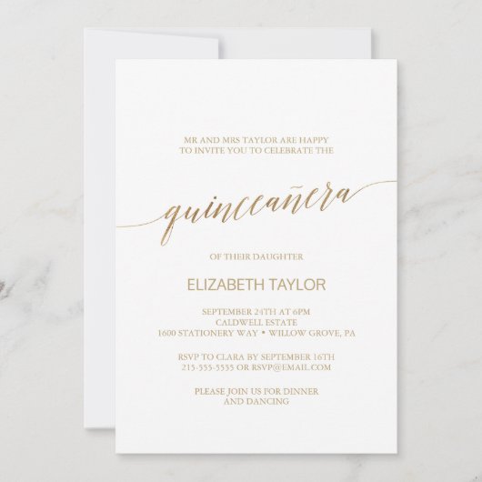 Elegant Gold Calligraphy Quinceañera Kaart (Voorkant)