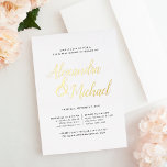 Elegant Gold Calligraphy Rehearsal Dinner Folie Uitnodiging<br><div class="desc">Eenvoudig en knap in scherpe witte,  rijke zwarte en verbluffende goudfolie,  deze repetitieve avondmaaltijd-uitnodiging bevat elegante kalligrafiescript en ruimte voor zowel uw ceremonie-repetitie als feestelijke details.</div>