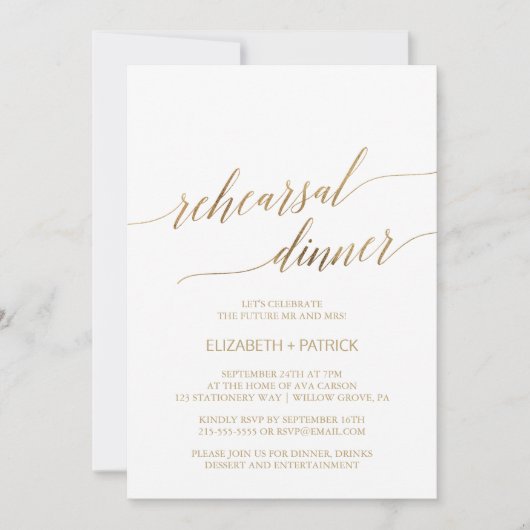 Elegant Gold Calligraphy Rehearsal Dinner Kaart (Voorkant)