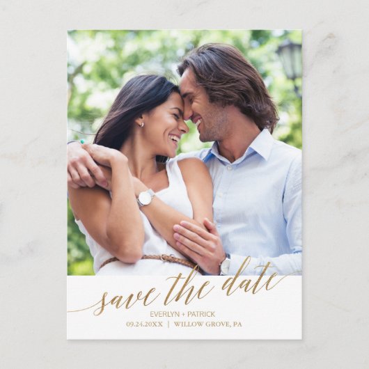 Elegant Gold Calligraphy Save the Date Photo Aankondigingskaart (Voorkant)