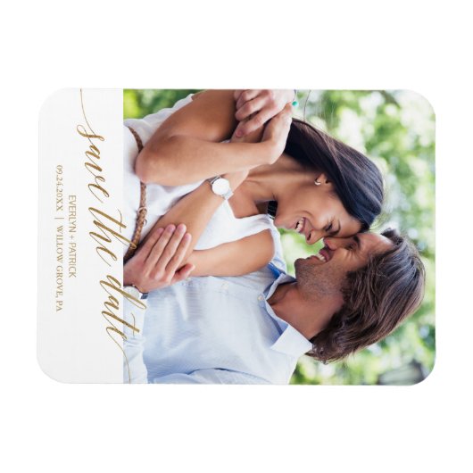 Elegant Gold Calligraphy Save the Date Photo Magneet (Horizontaal)