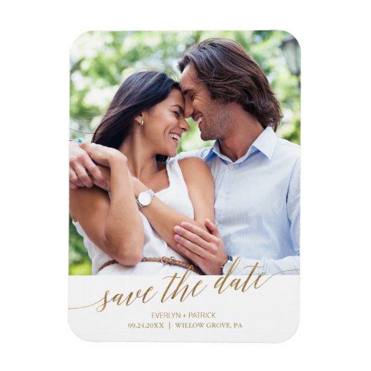 Elegant Gold Calligraphy Save the Date Photo Magneet (Verticaal)
